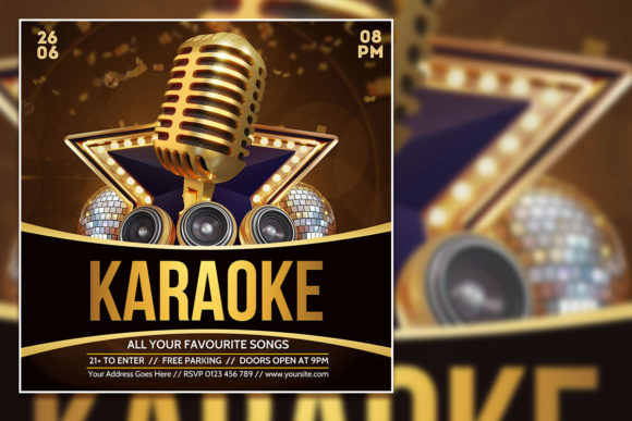 Black Gold Karaoke Social Media Post & Editable Flyer