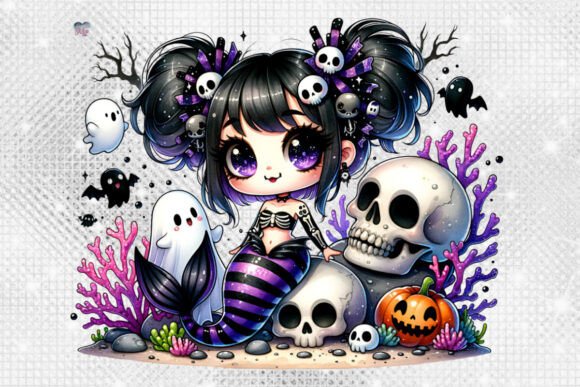 Chibi Goth Mermaid PNG: A Summerween Design Essential