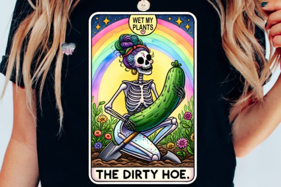 Funny Gardening Skeleton Tarot Card PNG: Sassy Design
