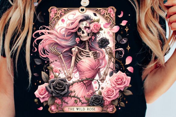 The Wild Rose Tarot Card PNG: A Pastel Goth Skeleton Design